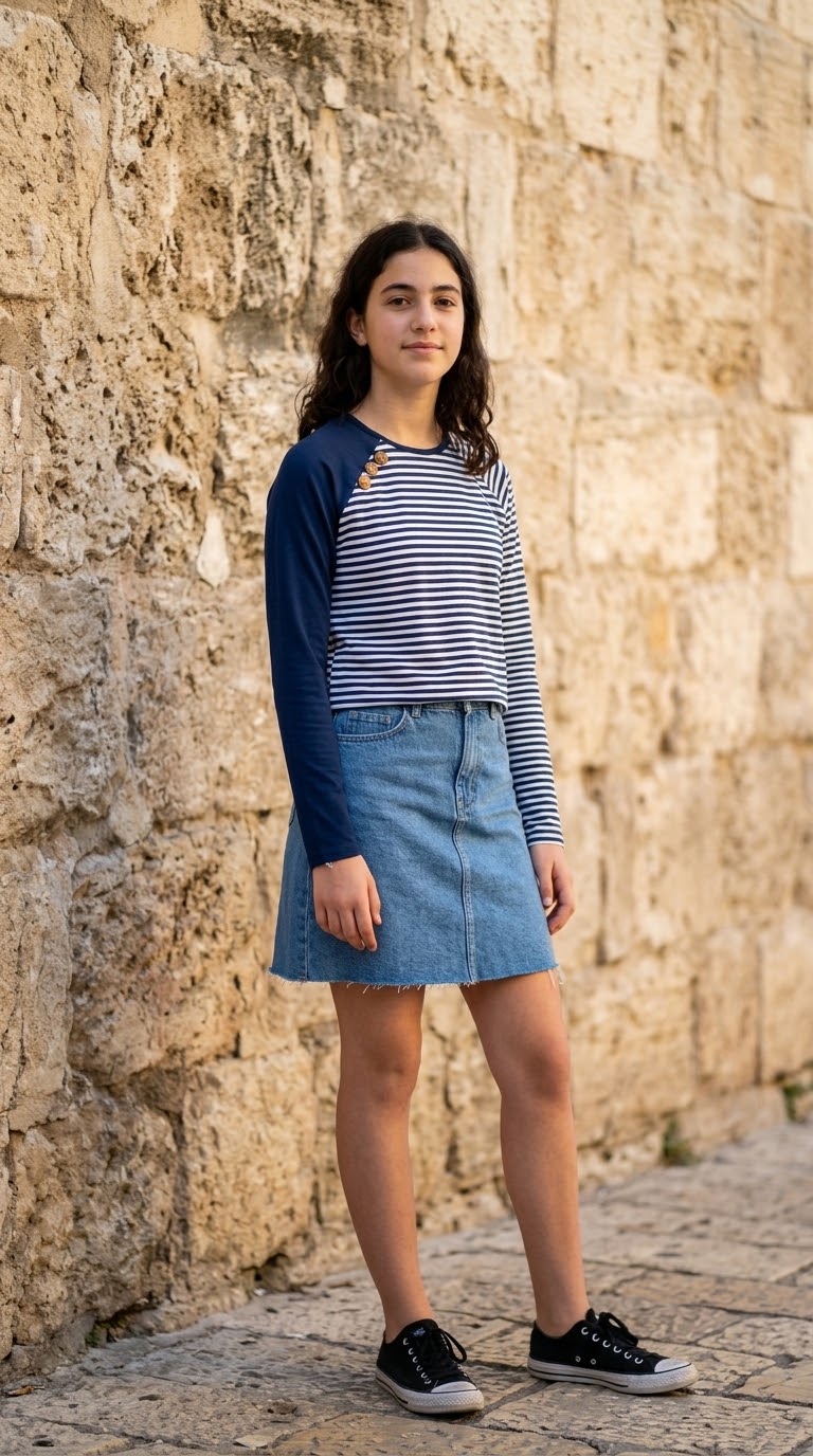 חולצת נוערות פסים כחול