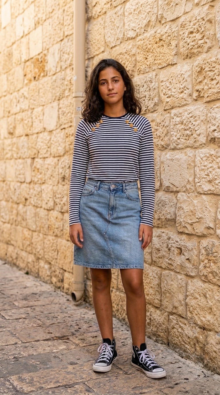 חולצת נוערות פסים לבן